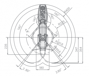 Диапазон движения робота SCARA EVS3-400H с полезной нагрузкой 3 кг, 400 мм