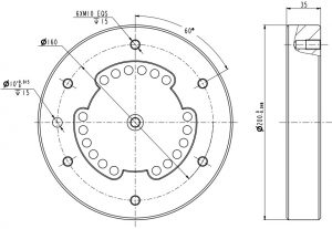 Габаритный чертеж роботизированной руки QJR210-210 с полезной нагрузкой 1 ​​кг, концевой установки